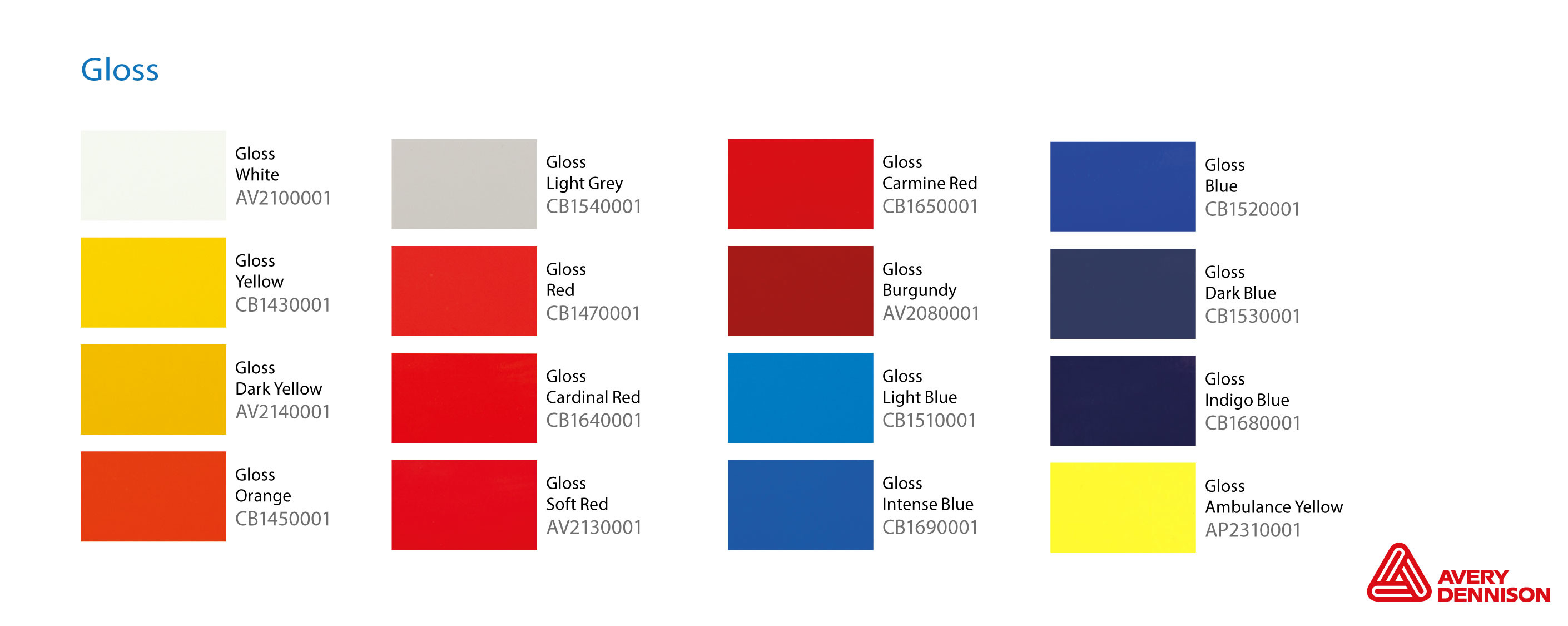 Avery Supreme Wrap Colour Chart