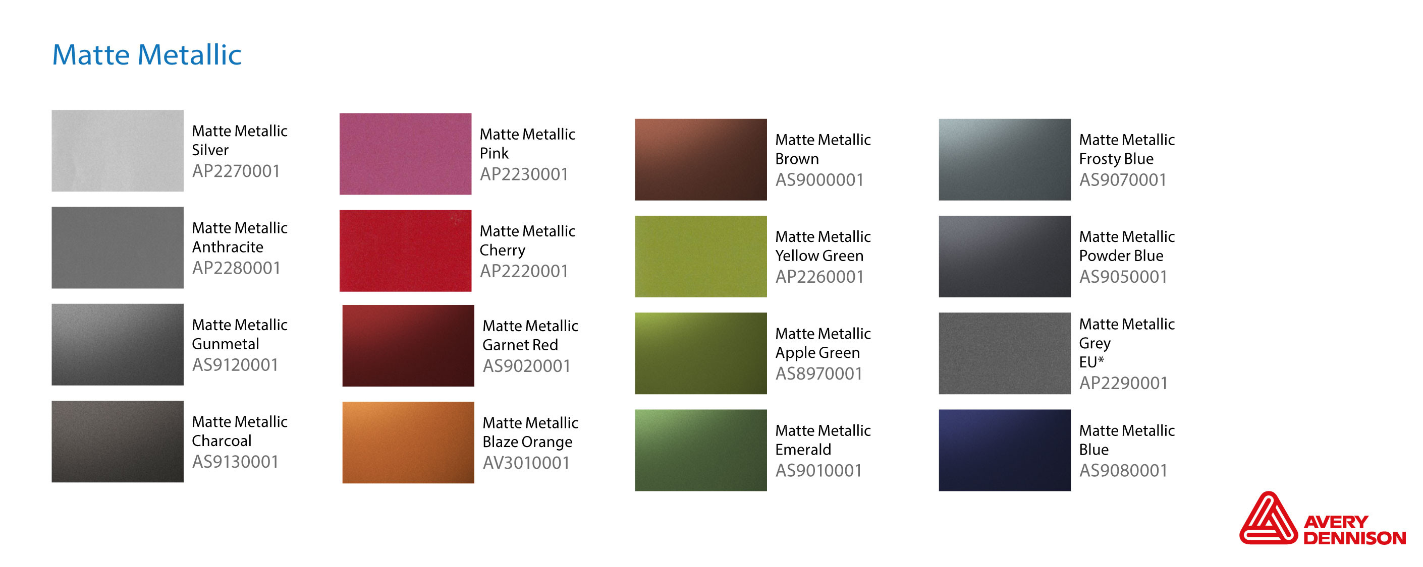 Avery Supreme Wrap Colour Chart